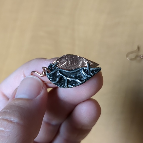 Silver And Rose Gold Leaf Earrings - Picture 2 of 2